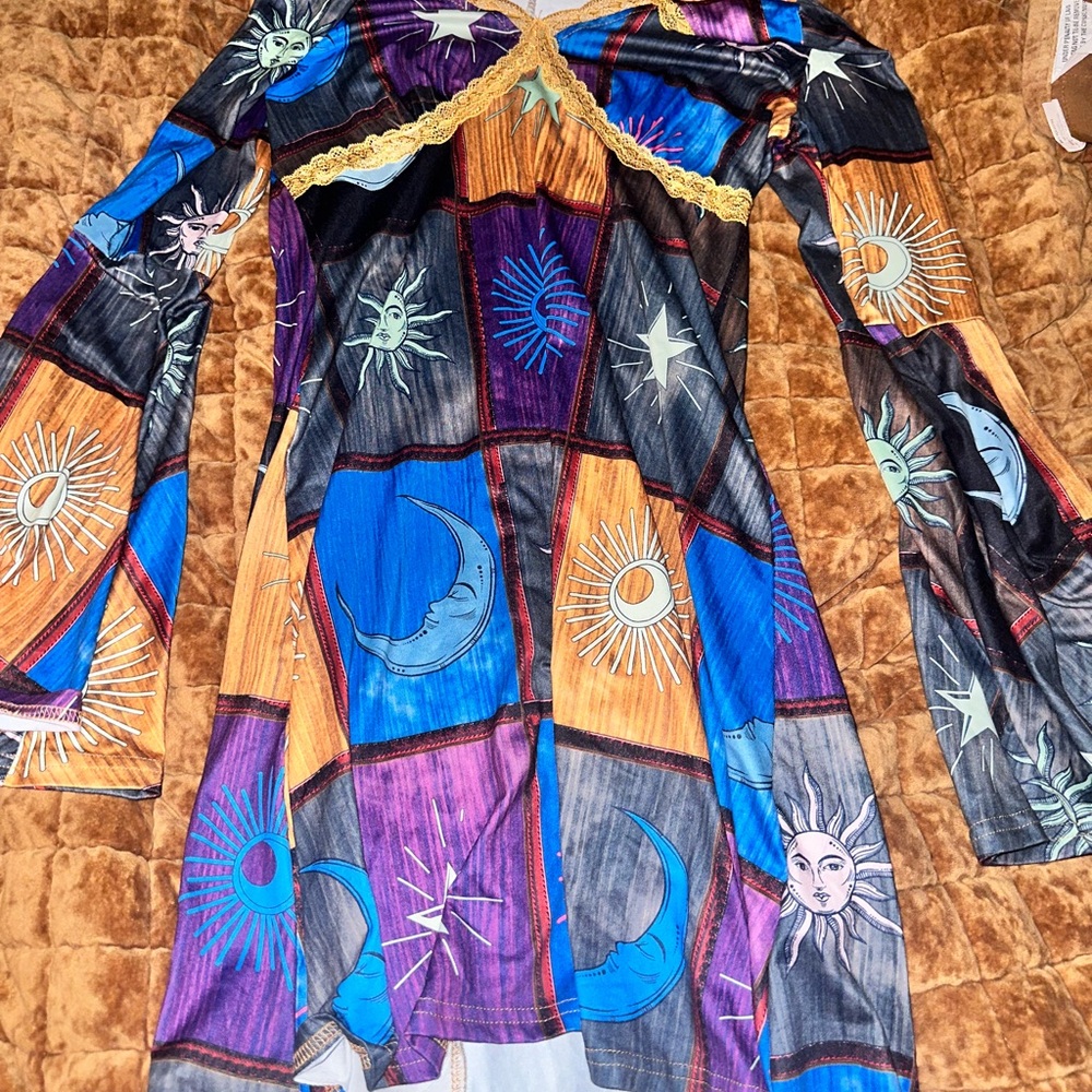 Source Unknown Sun & Moon Patchwork Maxi Dress in Blue, Purple & Gold